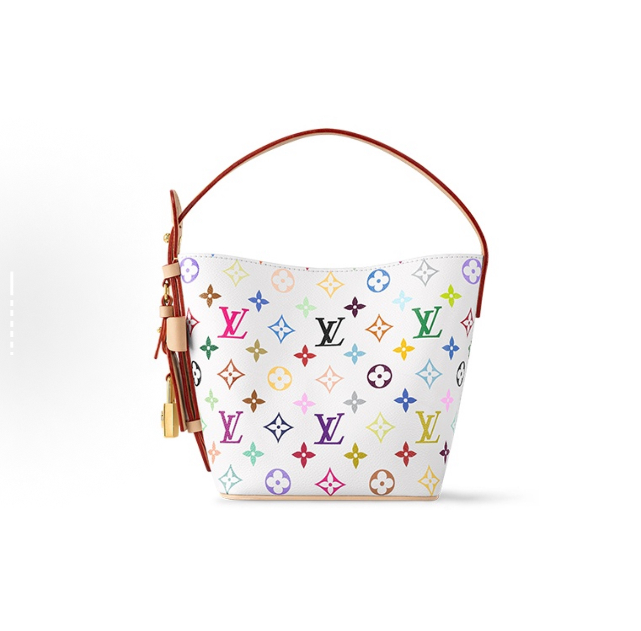 顶级免税版 VIP专柜体验 收到即官网同样 LV白三彩 村上隆联名款ALL IN BB水桶包 第一眼就直接沦陷太美了！ 容量很大 保温杯折叠雨伞可以装下 里面还配了个零钱包 可以挂在包包也可以单独使用