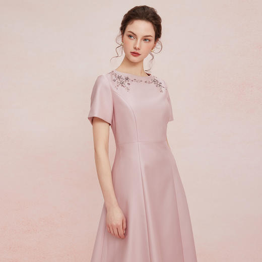 QF840斯尔丽2025新款气质轻奢法式钉珠修身放摆宴会礼服显瘦显高连衣裙 商品图2