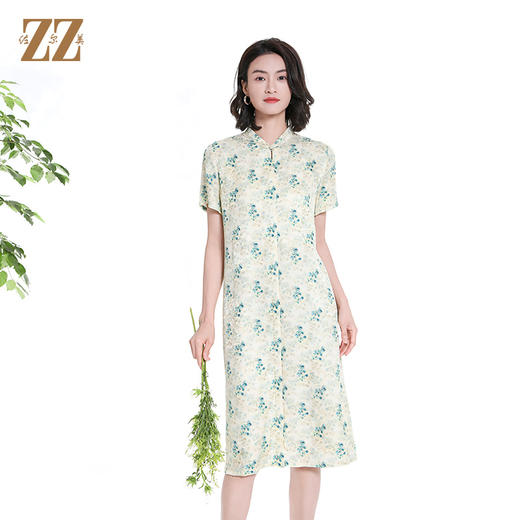 佐尔美夏季新款时尚气质印花桑蚕丝短袖连衣裙女M42LS47 商品图3