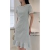 YLMS·悠路铭衫 夏款气质纯亚麻淡蓝圆领短袖连衣裙 商品缩略图2