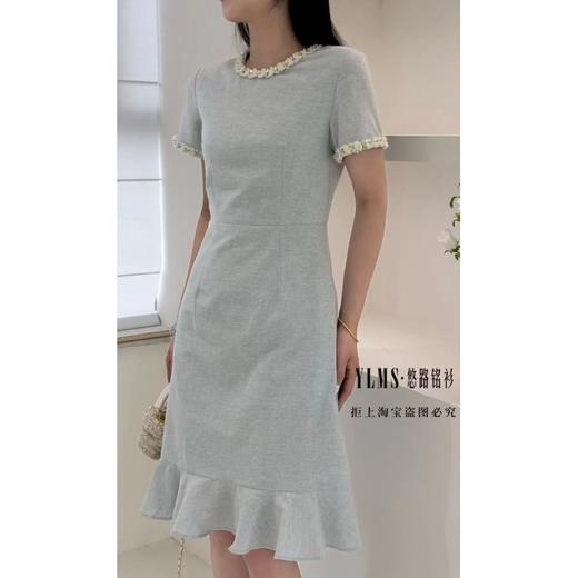 YLMS·悠路铭衫 夏款气质纯亚麻淡蓝圆领短袖连衣裙 商品图2