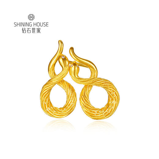 【 巳来运转系列 】钻石世家 足金钻石耳饰  象征财运富贵长寿的灵蛇纹融入吉祥元素，黄金与闪耀钻石的时尚设计蕴藏金蛇庇护，蛇来运转的巧思【黄金产品不支持无理由退换货】预计3-5天发货 商品图1