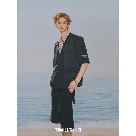 启世录TIWILLTANG“溶韵烬涉”缎面拼接西装套装夏季黑色外套男 商品图3