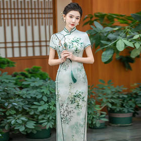WX-ZS-25011春季新款真丝旗袍中式桑蚕丝连衣裙手工缝制送考宴席日常可穿