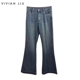VIVIAN LIU D2525009梅春女装新款时尚插兜牛仔喇叭蜜桃裤
