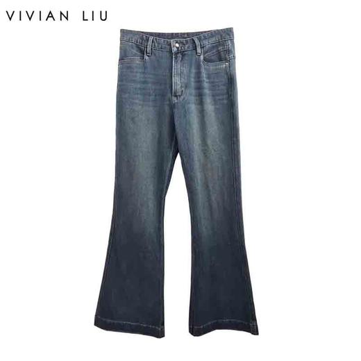 VIVIAN LIU D2525009梅春女装新款时尚插兜牛仔喇叭蜜桃裤 商品图0
