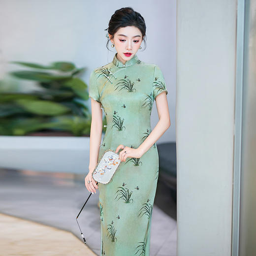 WX-ZS-2506春季新款真丝旗袍中式桑蚕丝连衣裙手工缝制送考宴席日常可穿 商品图1