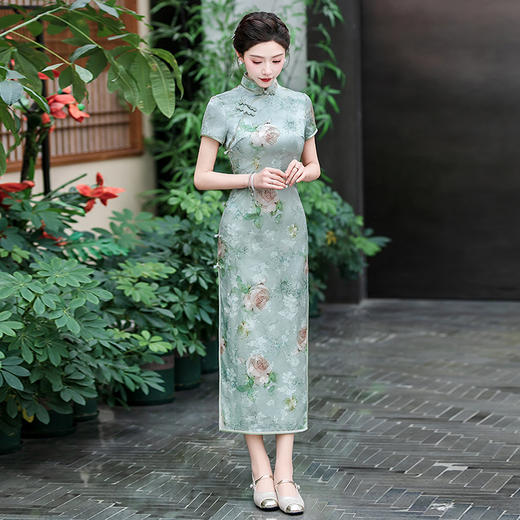 WX-25001春季新款真丝旗袍中式桑蚕丝连衣裙手工缝制送考宴席日常可穿 商品图1
