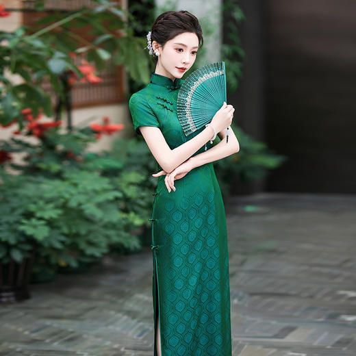 WX-25002春季新款真丝旗袍中式桑蚕丝连衣裙手工缝制送考宴席日常可穿 商品图3