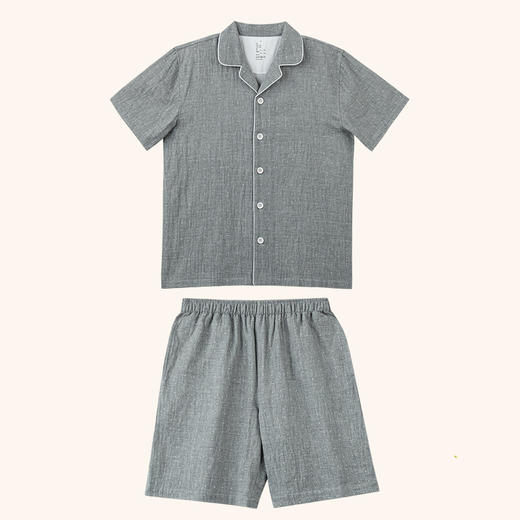 【双层纱波点家居服】全棉双层纱波点家居服短袖短裤夏季睡衣套装情侣居家 商品图6