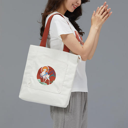 素道敦煌天然有机彩棉手拿帆布包 纯棉印花手提包 大容量背肩挎包 商品图0