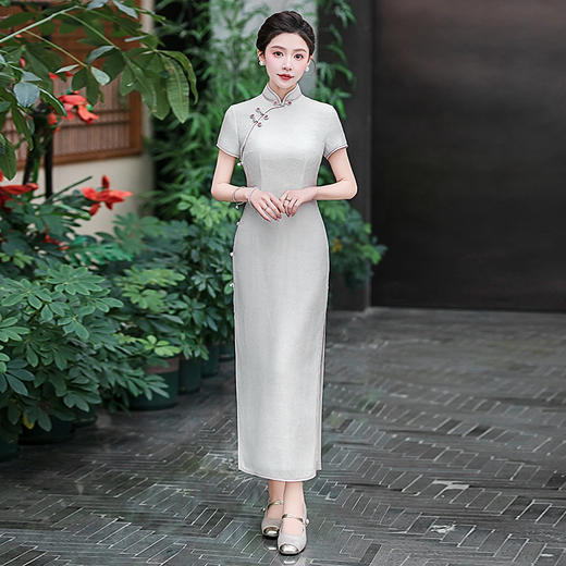 WX-2025春季新款真丝旗袍中式桑蚕丝连衣裙手工缝制送考宴席日常可穿 商品图0