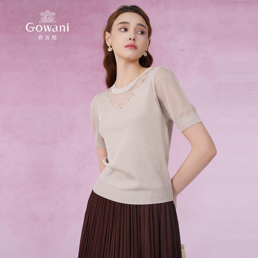 乔万尼夏款短袖针织衫微透设计感EM2M866 商品图1