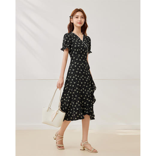 IEF/爱依服2025夏季 碎花度假通勤流行小众设计感显瘦连衣中裙DZ0053-X- 商品图1