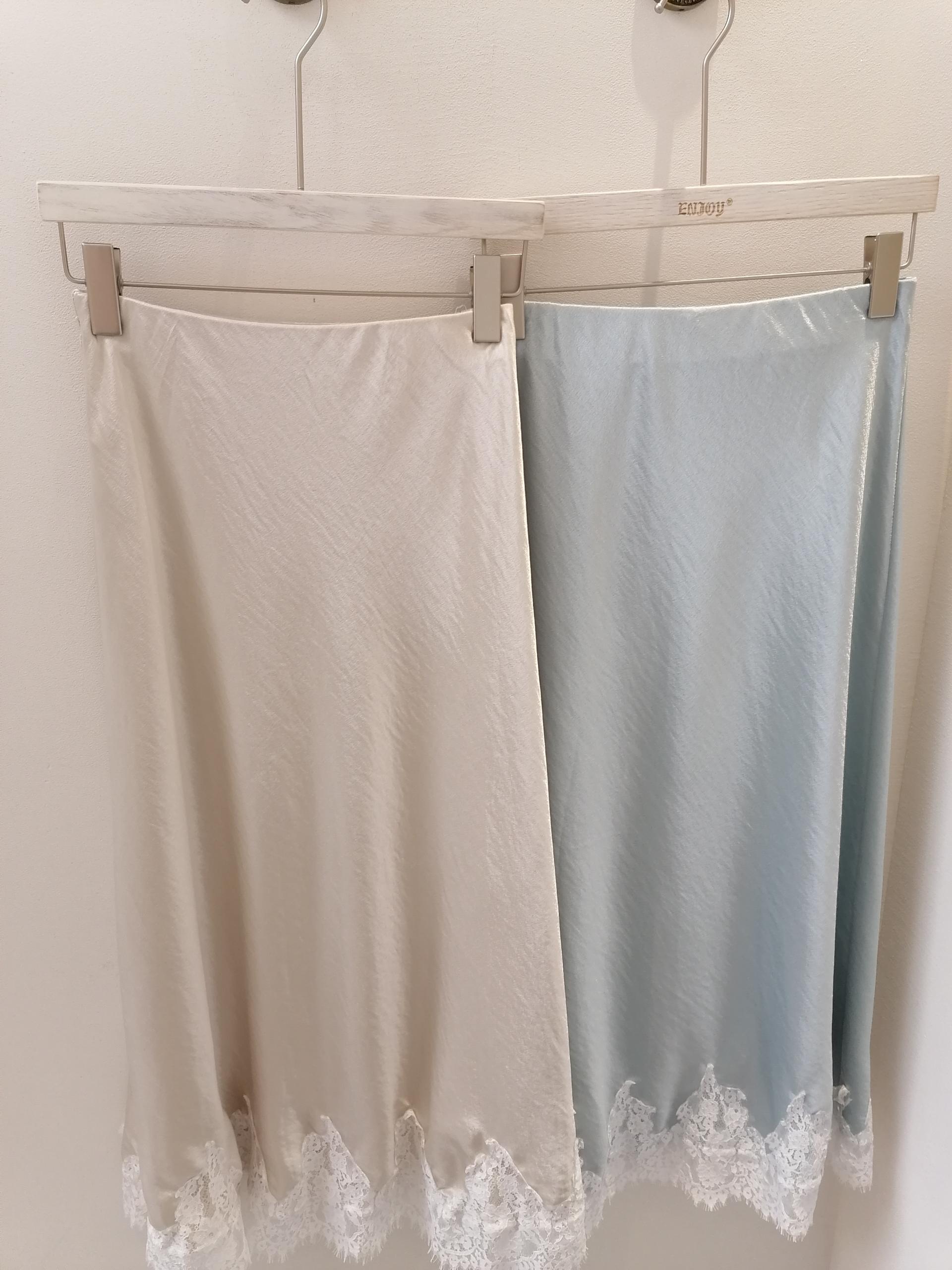 【门店同款】ENJOY春季流光缎面拼蕾丝长半裙 161922057