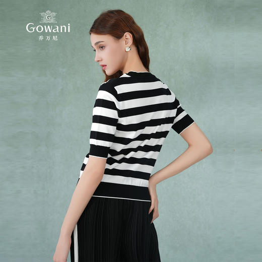 乔万尼针织衫新款黑白条纹通勤简约设计感EM2M913 商品图4