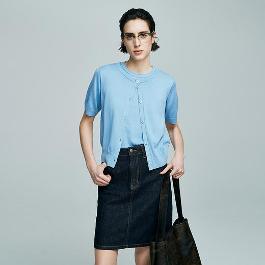 棉仓363635006-初棉天丝棉短袖开衫+背心 商品图0