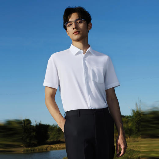 【商场同款】圣得西男士短袖T恤透气百搭商务经典通勤款正装衬衫2522953005A 商品图3