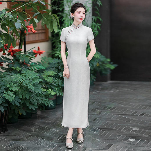 WX-2025春季新款真丝旗袍中式桑蚕丝连衣裙手工缝制送考宴席日常可穿 商品图2