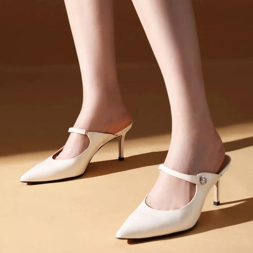 洛诗琳04921气质尖头一字带包头后空高跟鞋夏季漆皮裸色单鞋1818 商品图4