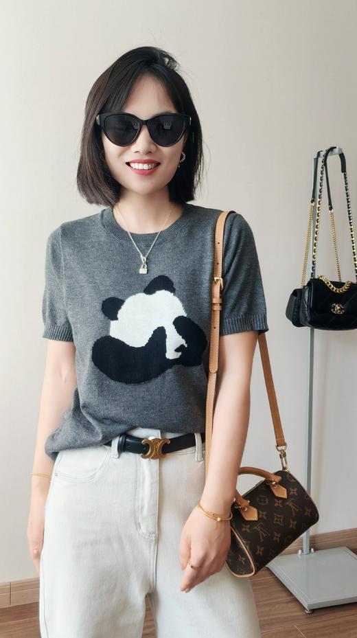 天丝莱赛尔针织奶萌熊猫刺绣T恤衫 商品图0