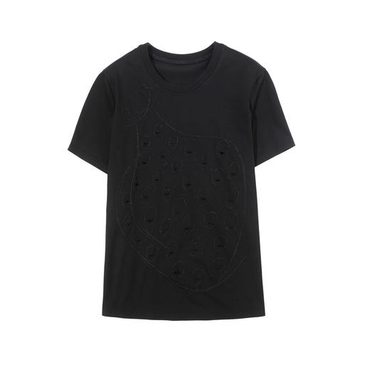 谜底T恤短袖女2025夏新品休闲日常激光镂空宽松弹力上衣252MT0637 商品图4