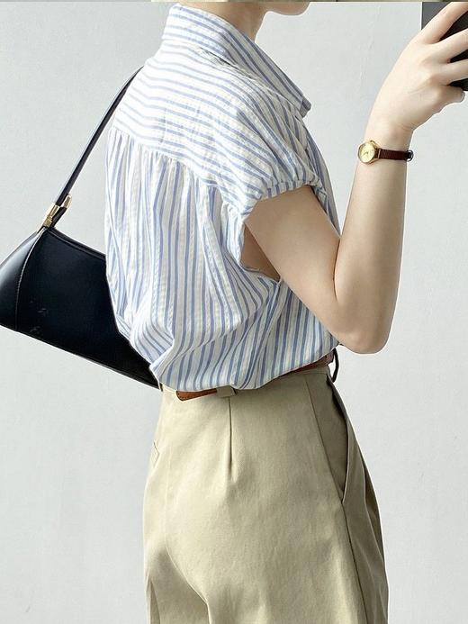 【霓颜 法式气质小飞袖条纹衬衫】80-140斤可穿，版型宽松垂顺，面料轻薄舒适柔软，上身百搭文艺风！ 商品图3