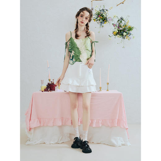 两三事雪吻椰蓉2025夏季新款甜美双层荷叶边裙摆烫钻玫瑰花半身裙 商品图3