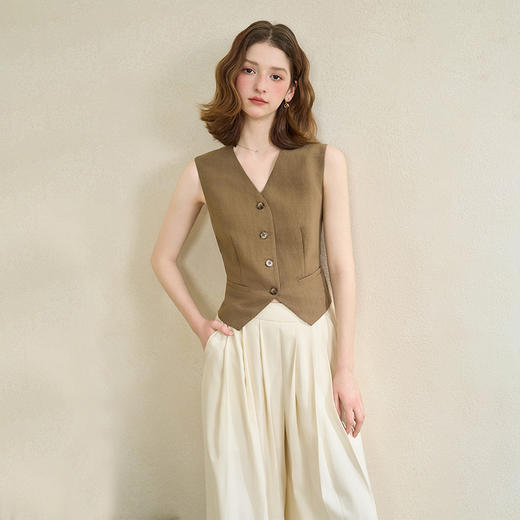老钱风简约随性气质套装女夏季V领马甲搭短裤两件套V1050581 商品图3