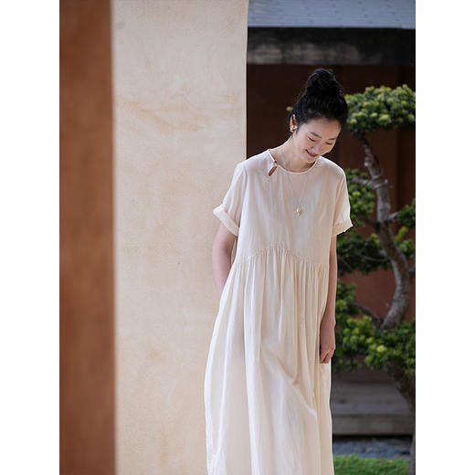 牧衣游原创 100支全棉连衣裙新款轻薄柔软舒适纯色文艺长裙 月观 商品图2