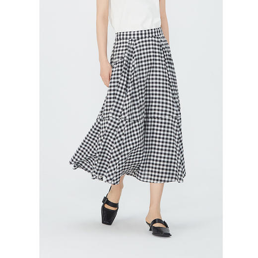 NEELLY纳俪商场同款夏季新款高腰黑白格半身裙女百搭中长款A字裙N25054E04624 商品图2