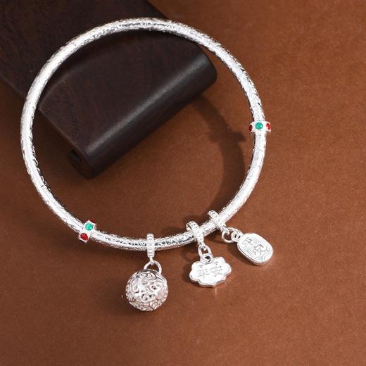 【玲珑平安】足银999圆棍实心平安锁玲珑球手镯【SCH-SZ0026-1.2-87】 商品图3