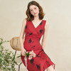 【娇艳玫瑰】复古优雅V领无袖连衣裙女夏季收腰伞摆长裙D0051040 商品缩略图3