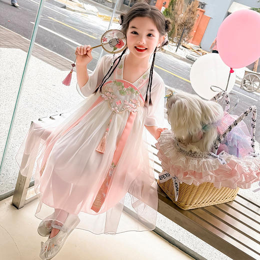 春夏中式国潮风汉服裙 中大童刺绣优雅可爱连衣裙 商品图9