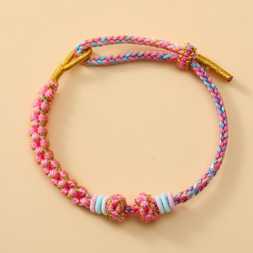【端午节桃花结手绳】男女diy半成品 可穿珠配饰手链 十里桃花五彩手绳 商品图9