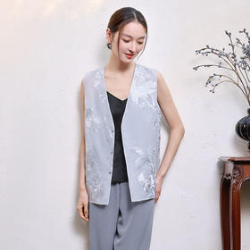 玳莎新中式国风马甲女2025年夏季新款精美重工刺绣真丝无袖背心 FB37001