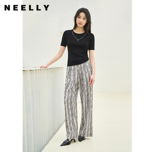 NEELLY纳俪商场同款夏季新款高腰显瘦扎染阔腿裤女垂感水墨休闲裤N25054H04638 商品图0