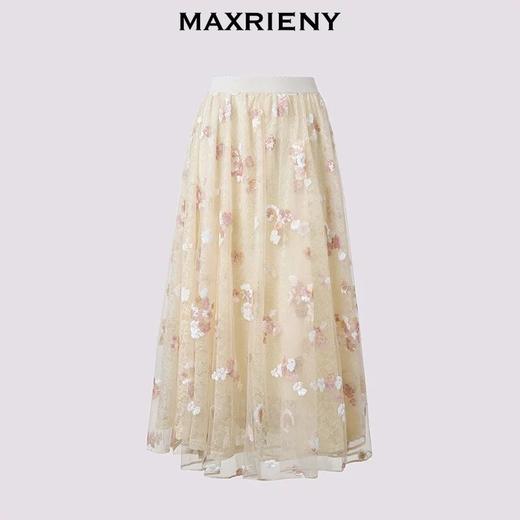 MAXRIENY2025年春夏新款度假法式半裙重工绣花浪漫感中长款高腰(货号:MF86SK005) 商品图0