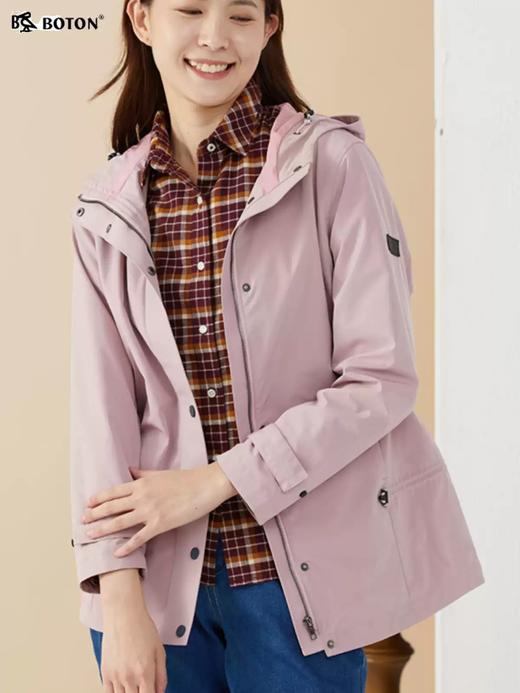 【防风舒适】波顿女士春秋季粉色时尚短款连帽风衣外套LJ890123 商品图4