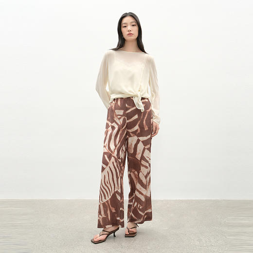 NEELLY纳俪商场同款夏季新款时尚斑纹垂感休闲裤女显瘦气质直筒裤N25045H01103 商品图2