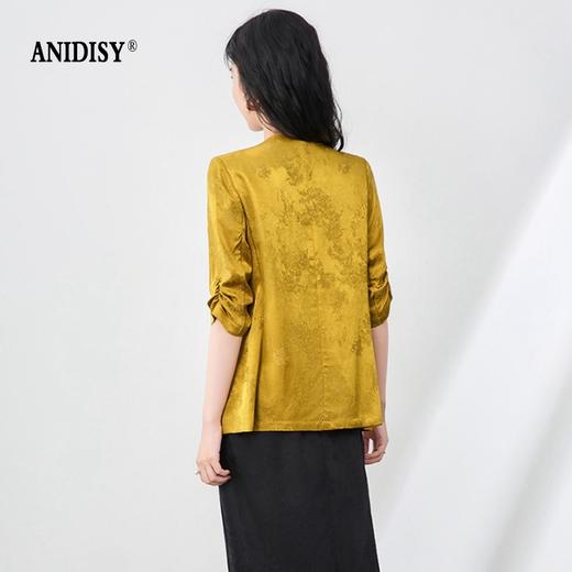 时尚提花人丝抽褶五分袖V领蕾丝西装外套 商品图2