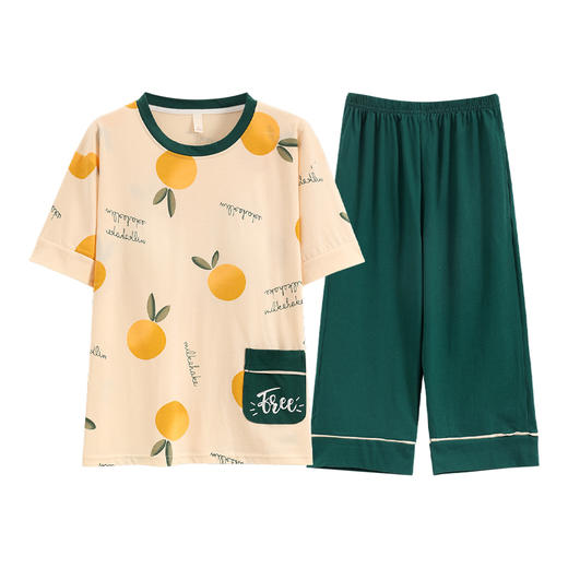 自然醒清梦家居服（带胸垫）睡衣女夏100纯棉短袖薄款七分裤可外穿家居服套装QH 商品图9