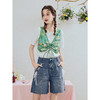 两三事 蝶吻清泉 2025夏季新款时尚珠片绣印花布拼接假两件t恤女 商品缩略图2