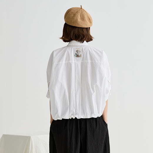 谜底衬衫分袖女2025夏季新品复古风通勤大廓形T型短衬衣252MC0530 商品图2