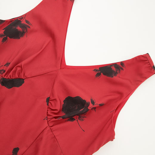 【娇艳玫瑰】复古优雅V领无袖连衣裙女夏季收腰伞摆长裙D0051040 商品图5