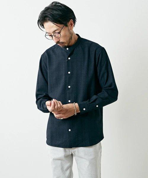 MEN'S MELROSE 男士 经典日系格纹带领衬衫 休闲长袖衬衣 商品图1