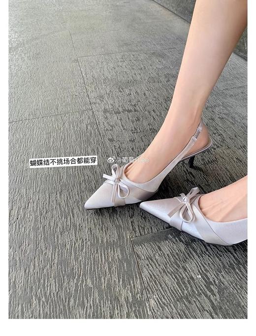 葡萄妈studiolee同款 显腿长7cm高跟凉鞋细跟蝴蝶结尖头后空单鞋女夏 商品图14