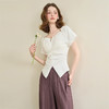 【限时秒杀】法式休闲珠串短袖衬衫女夏季下摆开叉气质显瘦短款上衣V0850569 商品缩略图3