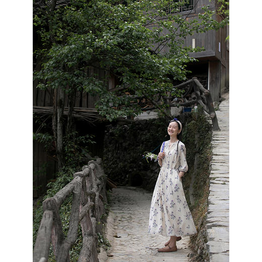 牧衣游原创 进口印花100支匹马棉连衣裙轻薄飘逸文艺长裙 如初见 商品图2