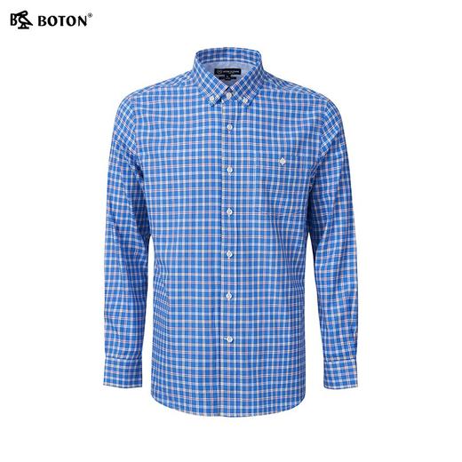 波顿男士春秋季清爽彩蓝格纹合身纯棉长袖衬衣MS030124 商品图4